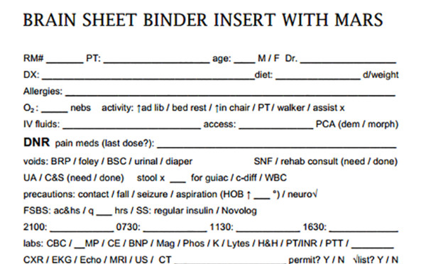 Nurse Brain Sheets - Binder Dividers with MARS