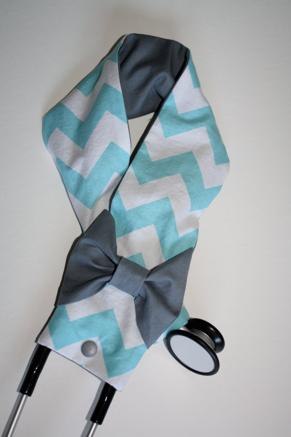 chevron aqua and grey stethoscope cover