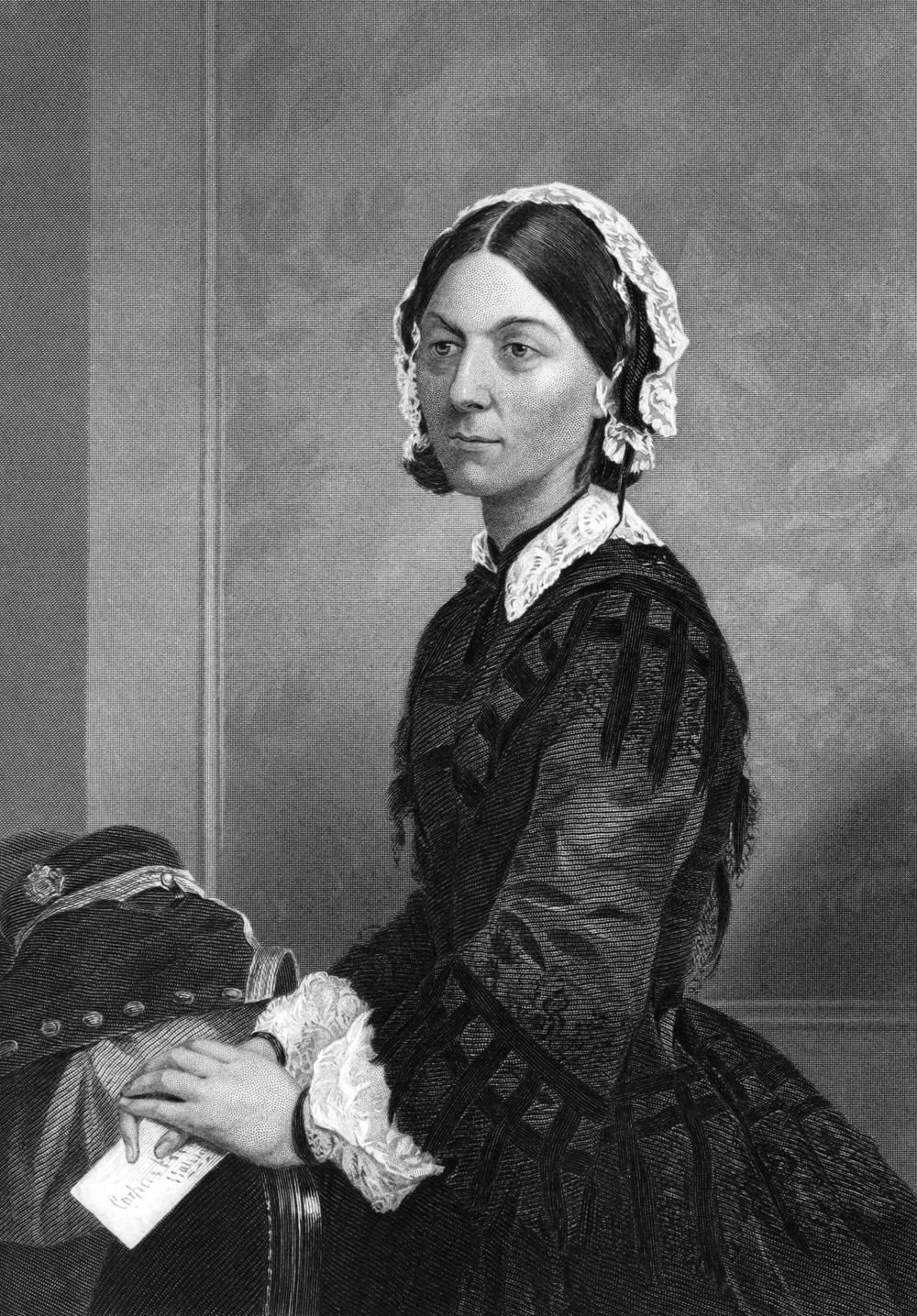 Florence Nightingale (1820-1910) on engraving from 1873. Celebrated English social reformer, statistician and  founder of modern nursing. Engraved by unknown artist and published in ''Portrait Gallery of Eminent Men and Women with Biographies'', USA, 1873.