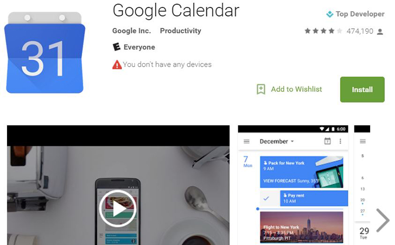 Google Calendar app