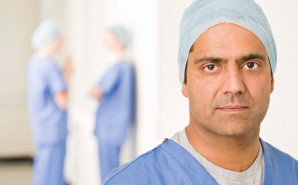 Male nurse prepped for surgery