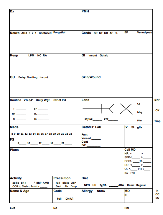 Brain Sheets for Nurses - Binder Insert with Dividers