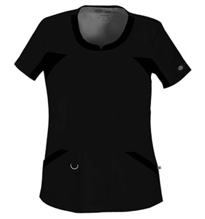 V-Neck Knit Panel Top in Black