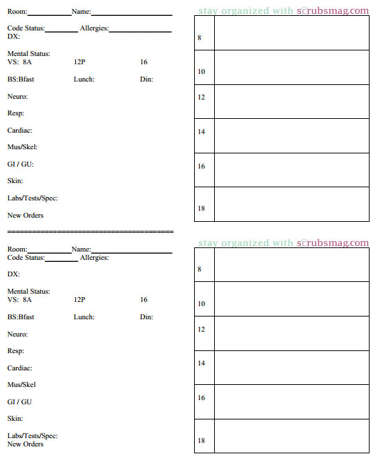 Nurse Brain Sheet - Half Size